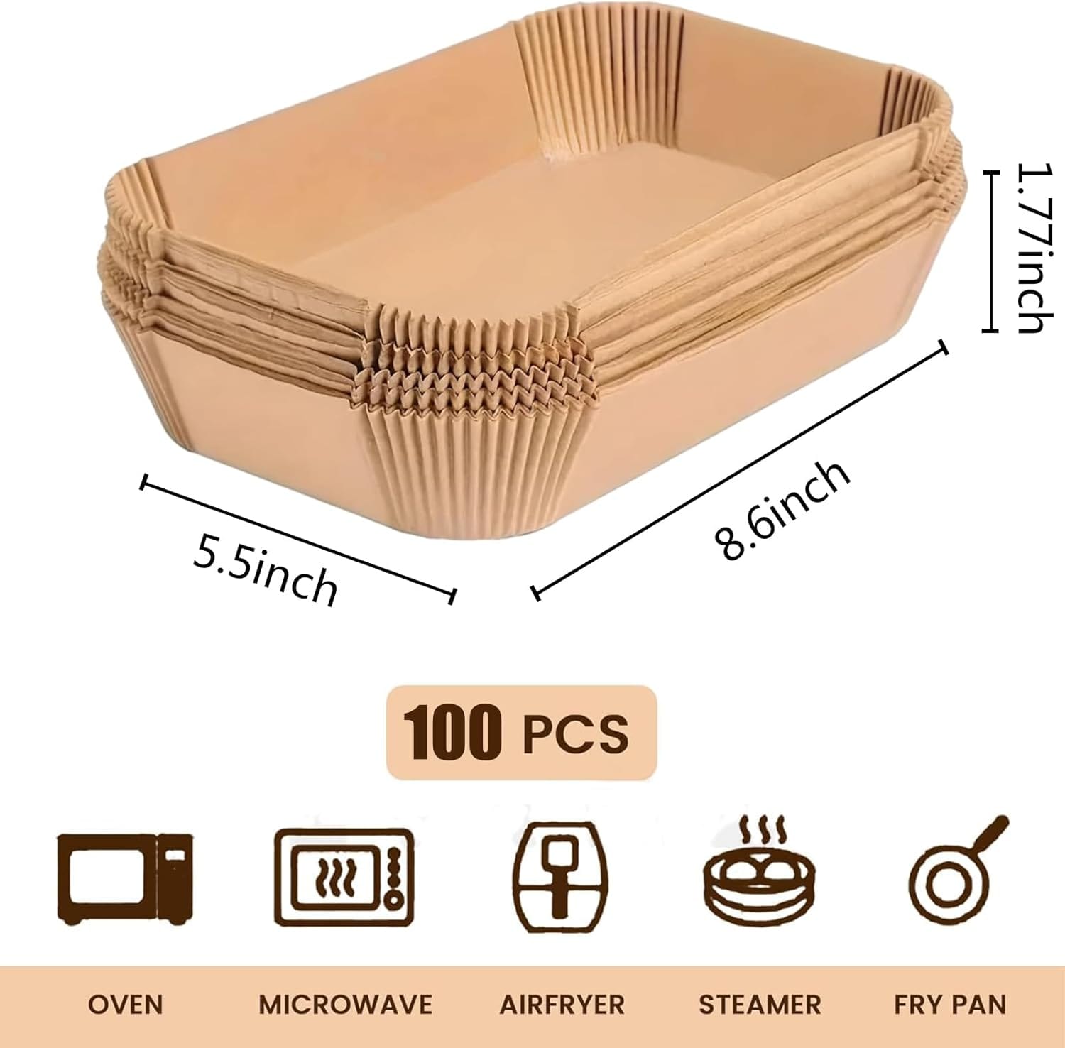 PORTENTUM Papier cuisson air fryer – 100 pièces rectangulaires 22 x 14 cm, compatible Ninja et autres modèles