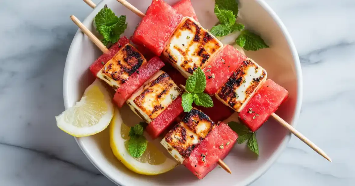Brochettes pastèque et halloumi au Airfryer Brochettes Pastèque Halloumi Airfryer